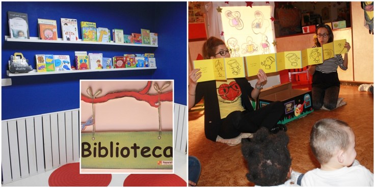 Biblioteca de aula da E.I. Nazaret. Detalle visita sesión E.I. Xénese